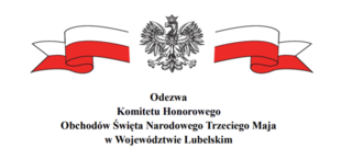 Flaga i godło polski i napis Odezwa Komitetu Honorowego Obchodów Święta Narodowego Trzeciego Maja w Województwie Lubelskim