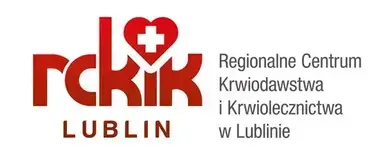 Logo Regionalnego Centrum Krwiodawstwa i Krwiolecznictwa w Lublinie. Widoczne czerwono-białe litery "rckik" z sercem i krzyżem, obok napis w dwóch liniach: "Regionalne Centrum Krwiodawstwa i Krwiolecznictwa w Lublinie".