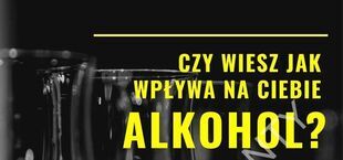 Na plakacie znajduje się treść informująca o negatywnych skutkach alkoholu, takich jak rakotwórczość, trujący wpływ, przyczyna wypadków, uzależnienia i upośledzenie zmysłów. Hasło zachęca do szukania pomocy.