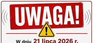 Plakat informujący o ćwiczeniach systemu alarmowego "ALARM-26" w województwie lubelskim 21 lipca 2026. Ostrzeżenie przed dźwiękami syren między 7:00 a 19:00. Zalecane jest zachowanie spokoju.