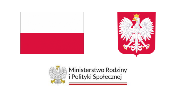 Flaga i godło polski, logo Ministerstwo rodziny i polityki społecznej