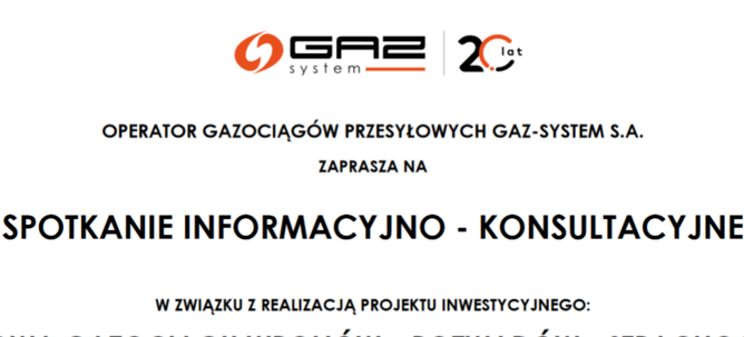 Zaproszenie na spotkanie informacyjno-konsultacyjne w związku z realizacją projektu inwestycyjnego: "Budowa gazociągu Wronów - Rozwadów - Strachocina"