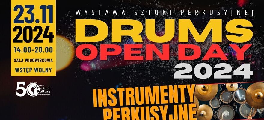 Plakat informacyjny wydarzenia "Opava Drums 2004", zawiera daty, miejsce i listę występujących artystów oraz sponsorów. Dominują kolory czerwony, czarny i biały.