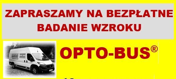 Plakat informujący o bezpłatnym badaniu wzroku w Wąwolnicy 10 czerwca 2025 roku. Wydarzenie odbędzie się przy przychodni "Nasze Zdrowie" w godzinach 13:30 - 15:00. Rejestracja pod numerem telefonu.