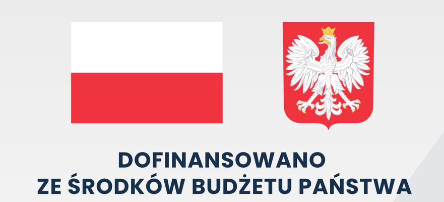 Plakat informujący o dofinansowaniu z budżetu państwa na lata 2024-2028. Program "Posiłek w szkole i w domu" z logo Polski i herbem. Dofinansowanie: 24 000 zł, całkowita wartość: 30 000 zł.