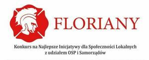 Tekst i logo Konkurs na Najlepsze Inicjatywy dla Społeczności Lokalnych z udziałem OSP i Samorządów  