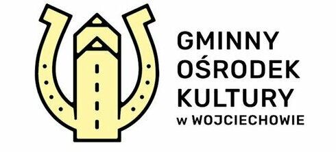 Logo Gminnego Ośrodka Kultury w Wojciechowie z żółto-czarną wieżą i literami GOK zawartymi w kompozycji.