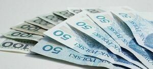 Rozłożone polskie banknoty o nominałach 50 złotych ułożone na płaskiej powierzchni.