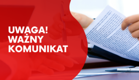 Napis UWAGA! WAŻNY KOMUNIKAT i zdjęcie dokumentów w dłoniach