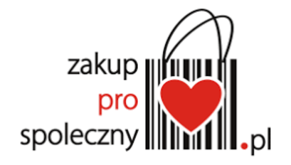 Ilustracja z napisem zakupprospoleczny.pl i sercem w torbie