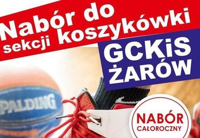 Kawałek plakatu z napisami: 	
Nabór do sekcji koszykówki GCKIS ŻARÓW PALDING NABÓR CAŁOROCZNY