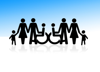 Zdjęcie ilustracyjne Rodzina dziecko i osoba na wózku inwalidzkim
