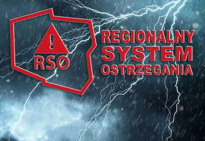 Logo RSO Regionalny System Ostrzegania na tle pioruna