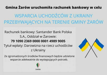Gmina Żarów uruchomiła konto bankowe w celu wsparcia uchodźców z Ukrainy