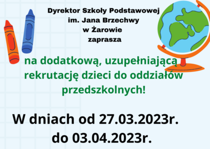 Rekrutacja uzupełniająca do oddziałów przedszkolnych w SP Żarów