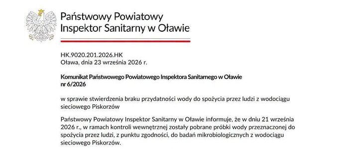 Komunikat w sprawie stwierdzenia braku przydatności wody}