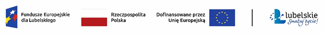 Loga czterech instytucji: Fundusze Europejskie dla Dolnośląska, flaga Polski z napisem "Rzeczpospolita Polska", napis "Dofinansowanie ze środków Unii Europejskiej" i logo "Lubelskie".