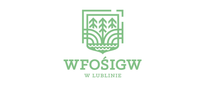 Zielono-białe logo WFOŚiGW w Lublinie. Zawiera stylizowane drzewa i rzeki, symbolizujące ekologię i ochronę środowiska. Poniżej napis "WFOŚiGW w Lublinie".