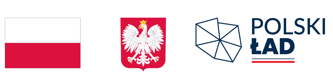 Opis 1: Flagę Polski, z dwoma poziomymi pasami, górnym białym i dolnym czerwonym.

Opis 2: Herb Polski przedstawiający białego orła w koronie na czerwonym tle.

Opis 3: Logo "Polski Ład" z sześciokątnymi formami i napisem na dole.