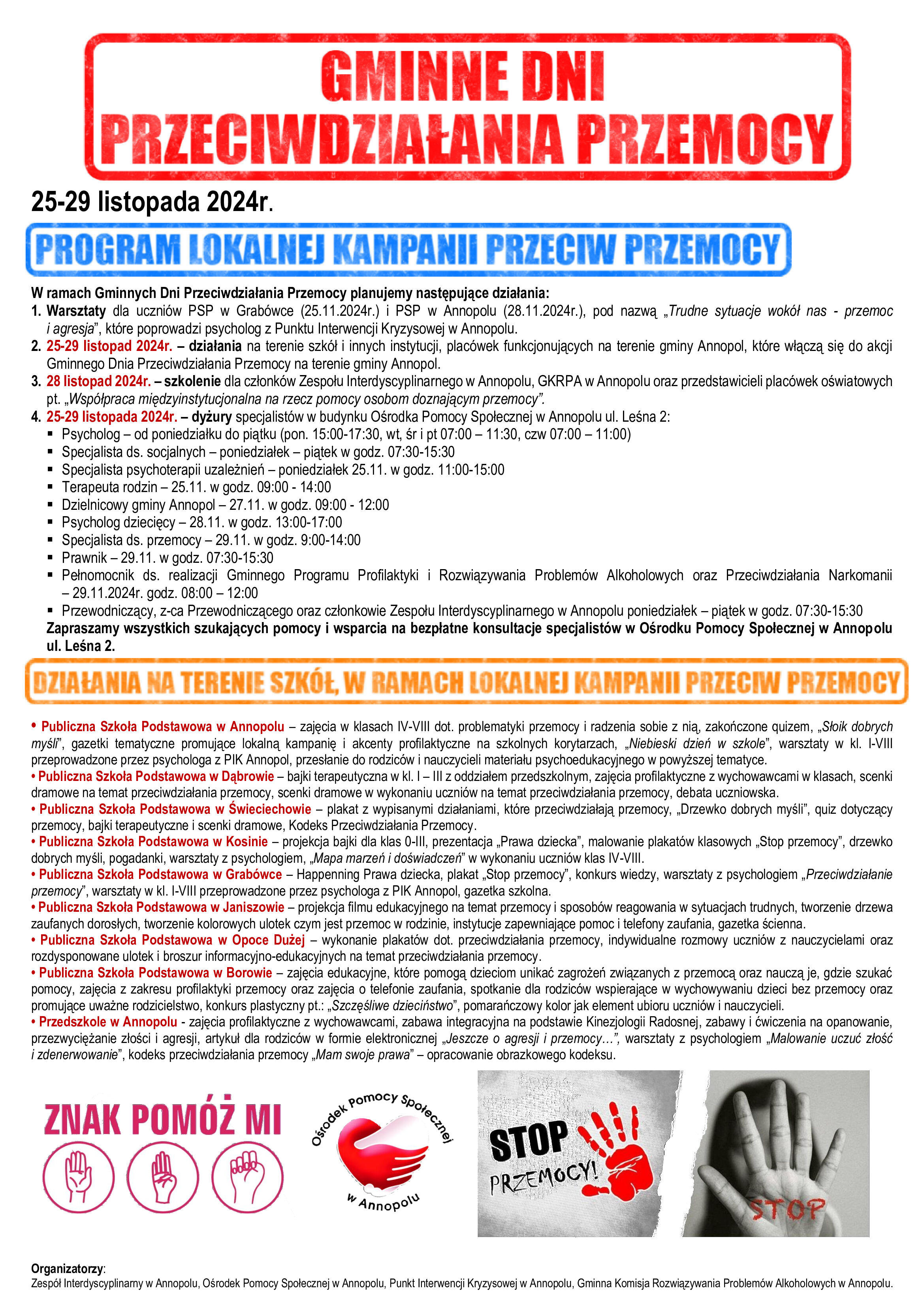 Plakat z informacjami