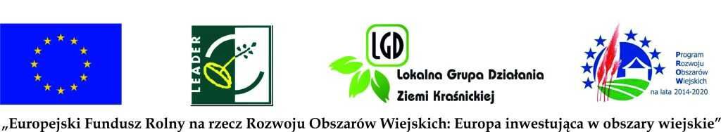 Obraz prezentuje trzy loga: po lewej flaga Unii Europejskiej z gwiazdami, pośrodku logo Lokalnej Grupy Działania 