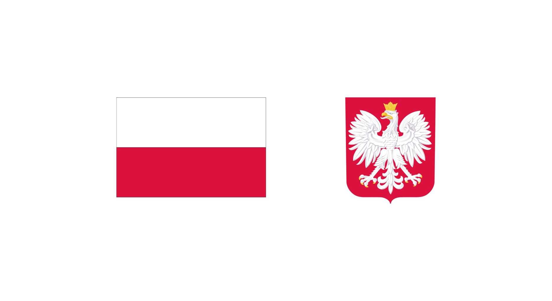 Grafika przedstawia po prawej stronie flagę Polski biało czerwoną, a po prawej stronie widniej godło Polski.