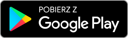 Przycisk pobierania z Google Play Store, czarne tło, białe i zielone litery oraz kolorowe logo Play Store.