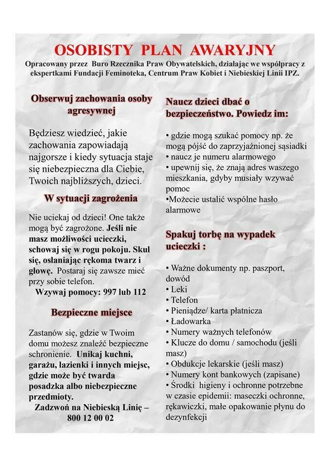 Opis alternatywny: Plakat z tekstem w języku polskim podzielony na dwie części z różnymi poradami. Po lewej stronie wskazówki na wypadek obserwacji zachowań agresywnych, po prawej porady dotyczące pomocy dzieciom i młodzieży oraz radzenia sobie w przypadk