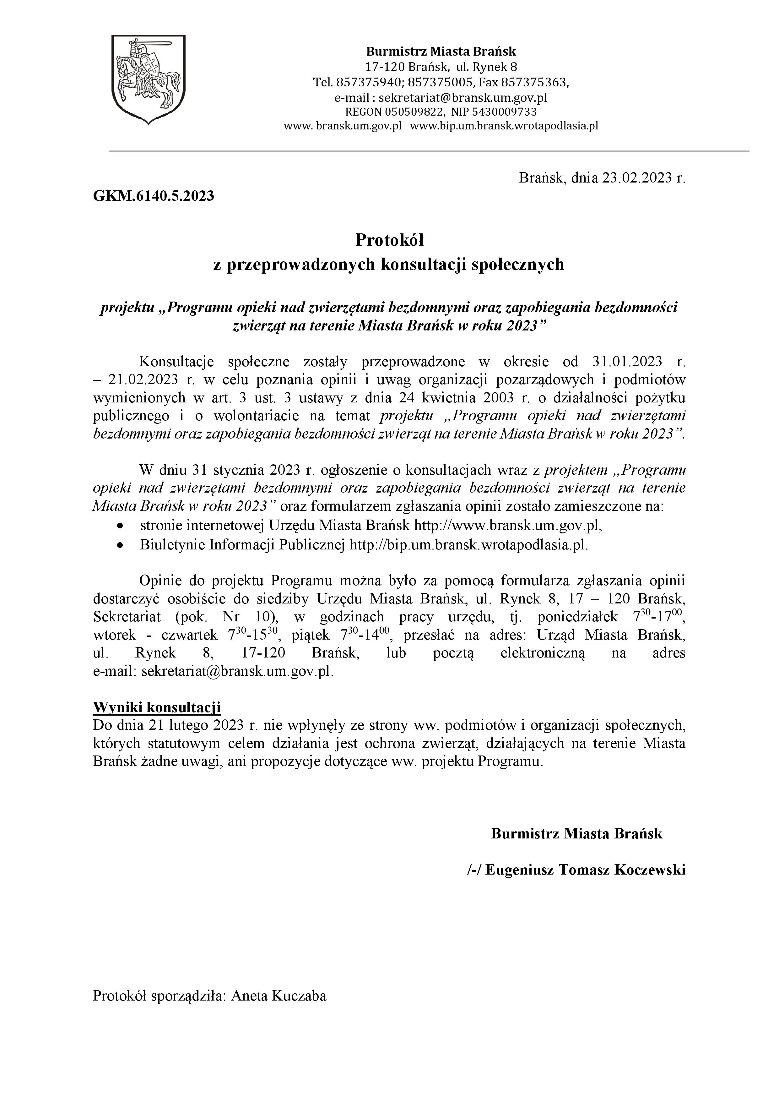 GKM.6140.5.2023 Protokół z przeprowadzonych konsultacji społecznych page 001