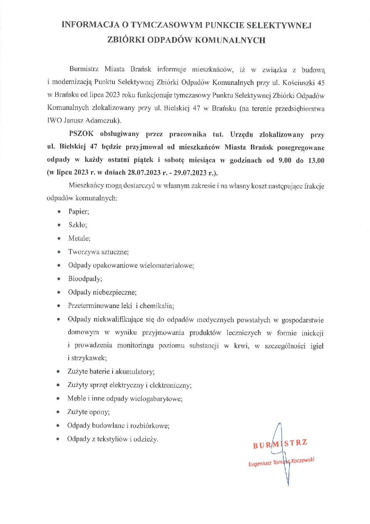 INFORMACJA O PSZOK page 001