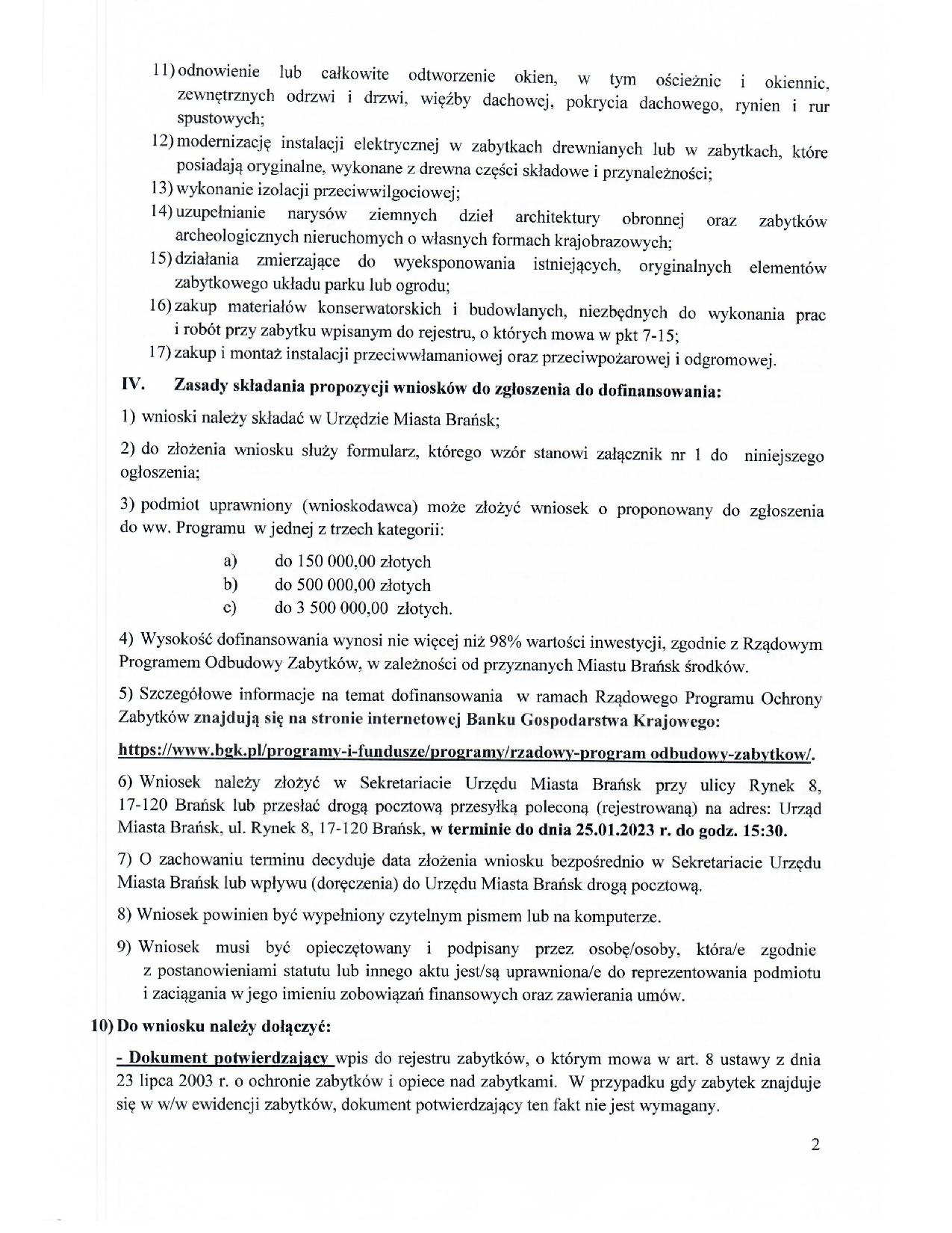 Ogłoszenie o naborze wniosków proponowanych do zgłoszenia do dofinansowania z Rządowego Programu Odbudowy Zabytków page 002