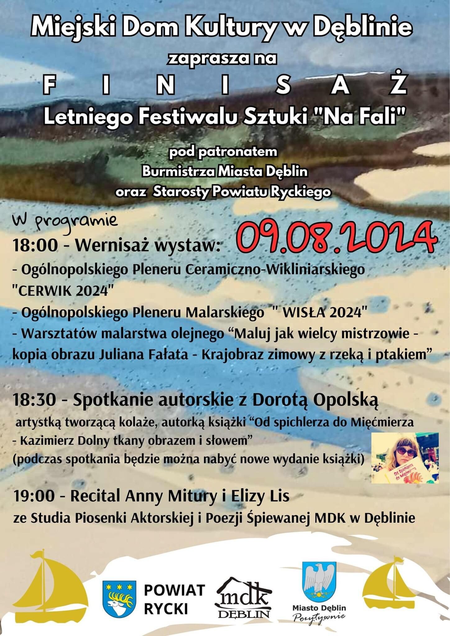 To zdjęcie przedstawia plakat informacyjny o zbliżającym się wydarzeniu kulturalnym w Miejskim Domu Kultury w Dęblinie, pt. "Wieczór z Piosenką i Poezją", planowanym na 09 września 2014 r.