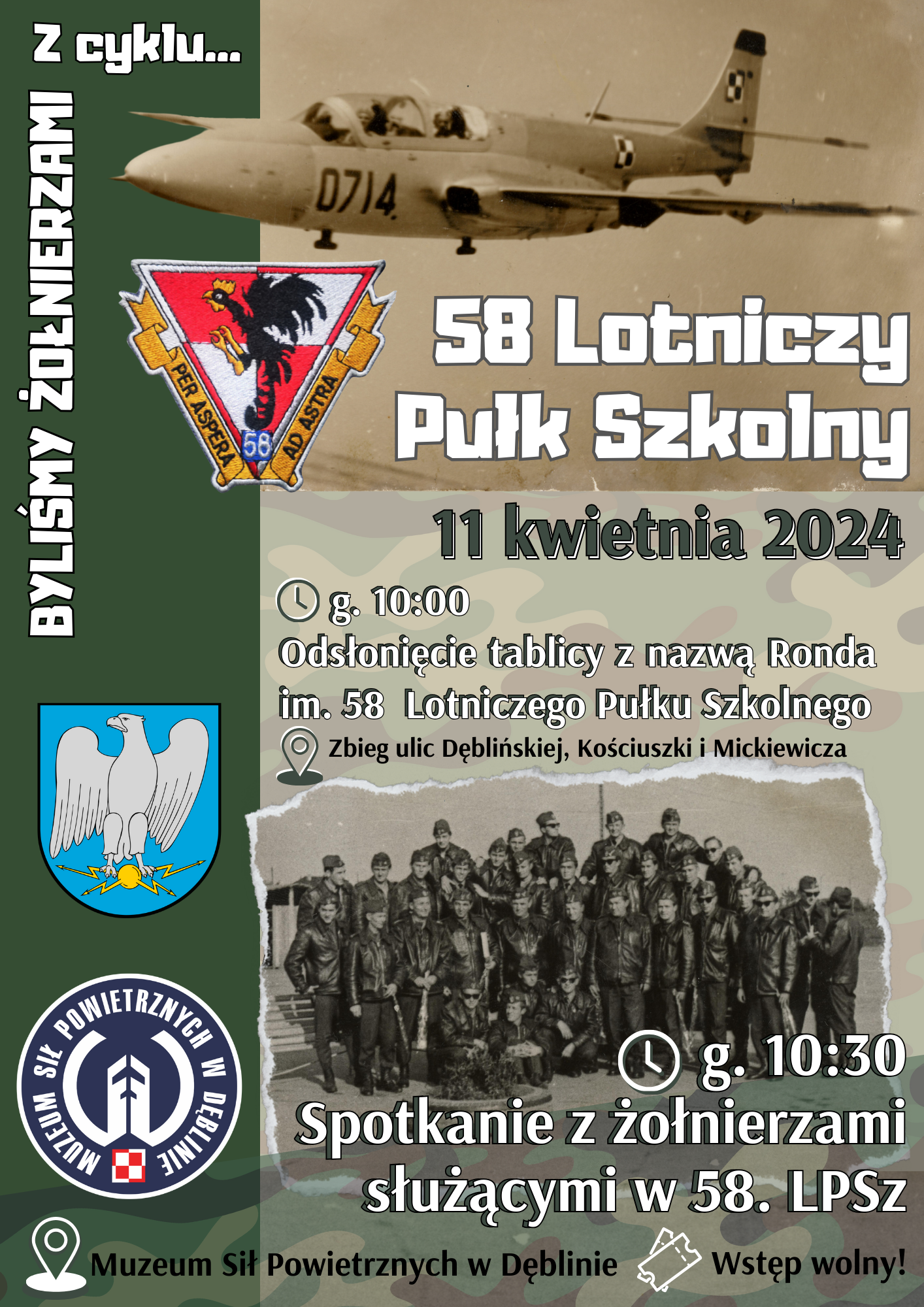 Plakat zapraszający na spotkanie z żołnierzami służącymi w pięćdziesiątym ósmym lotniczym pułku szkolnym