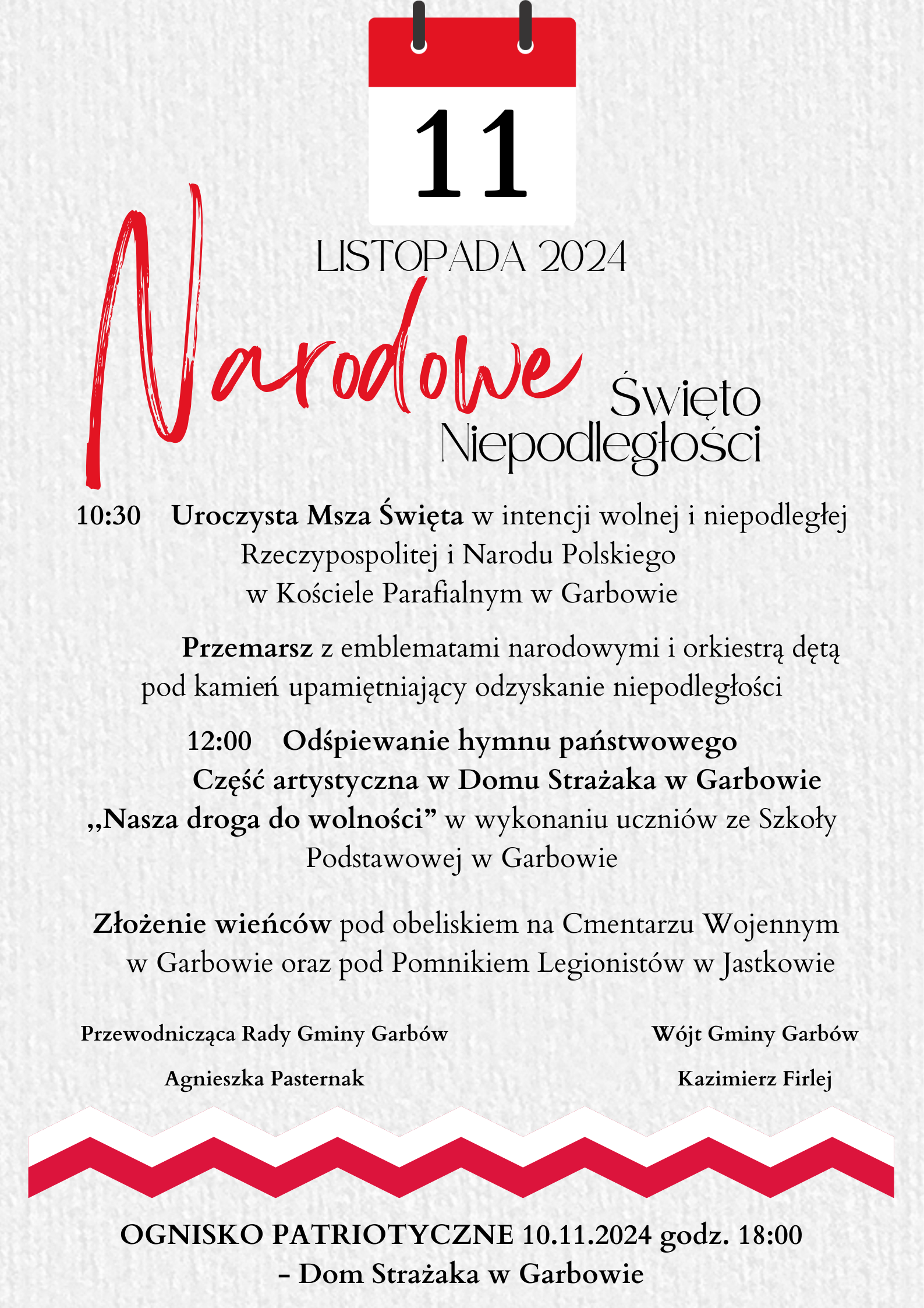 Plakat zaproszenie na obchody Święta Niepodległości 