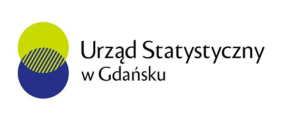 Logo Urzędu Statystycznego w Gdańsku. Po lewej stronie widać dwa przecinające się koła, zielone i niebieskie, z prążkowanym wzorem. Obok znajduje się czarny napis "Urząd Statystyczny w Gdańsku".