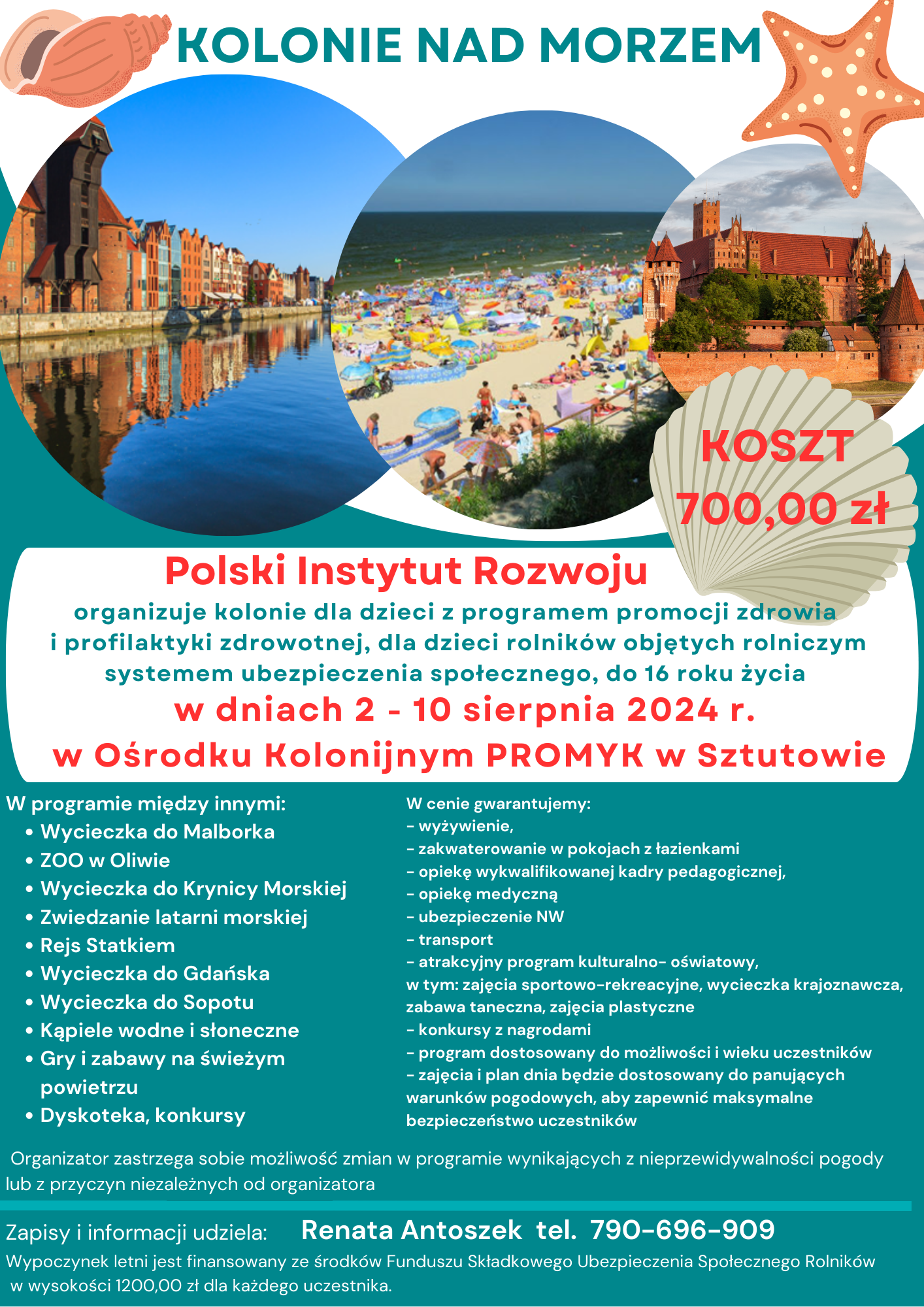 Opis obrazu 1: Plakat informacyjny Polskiego Instytutu Rozwoju z informacjami o bezpłatnym programie zdrowotnym dla dzieci, z grafiką tęczy, korony i elementów ilustracyjnych.