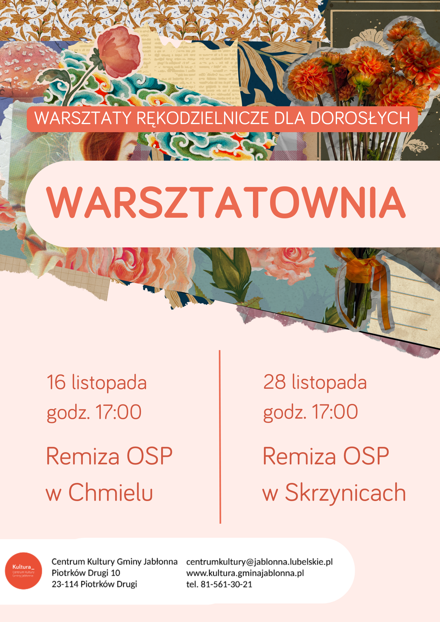 Kolorowa grafika, tekst Warsztatownia warsztaty rękodzielnicze dla dorosłych