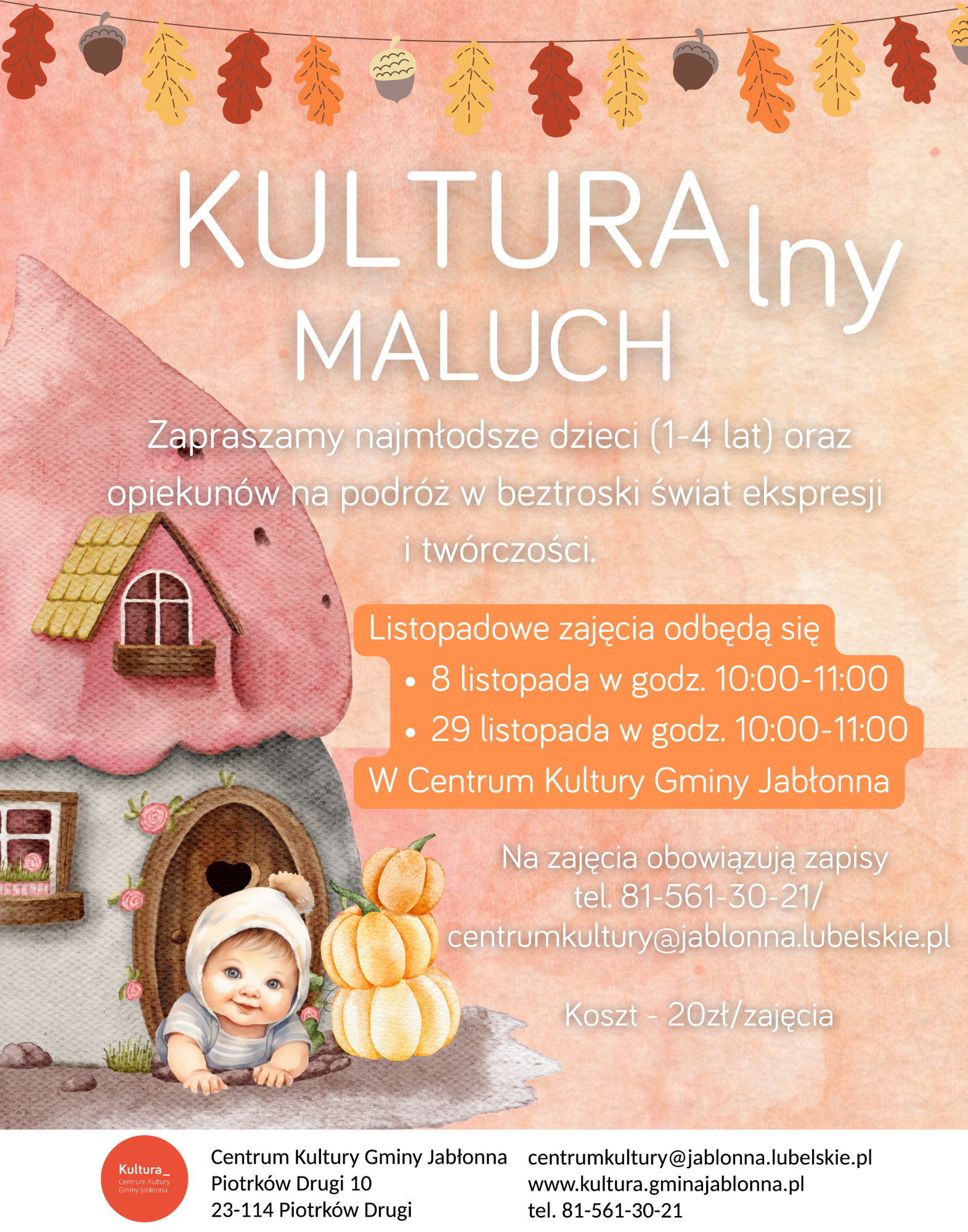 różowy plakat z opisem wydarzenia i grafiką dziecka