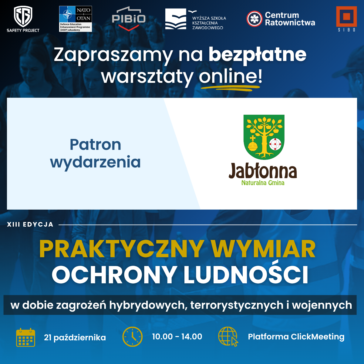 niebieski plakat z opisem bezpłatnego szkolenia dla mieszkańców gminy