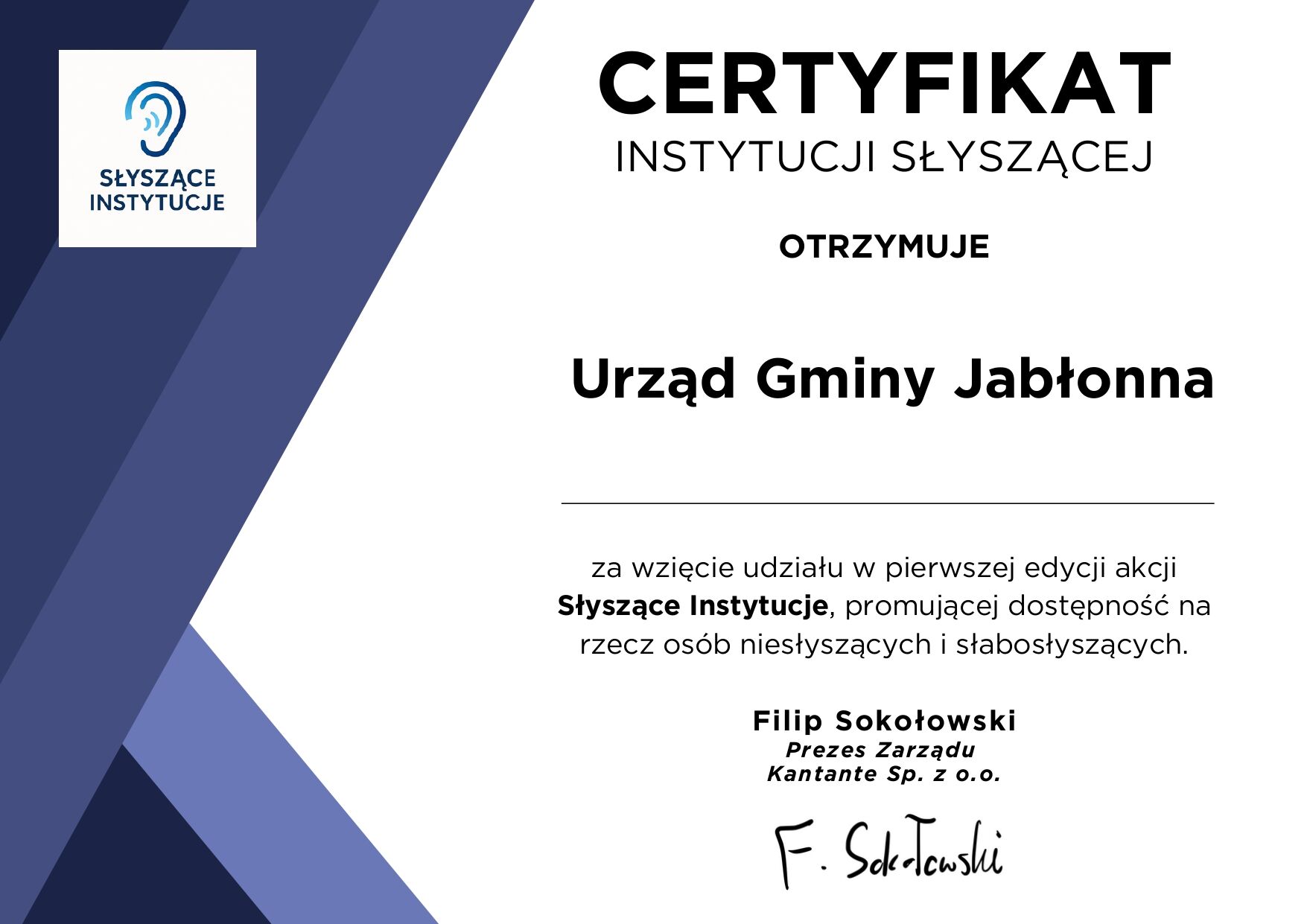 niebiesko-biały certyfikat