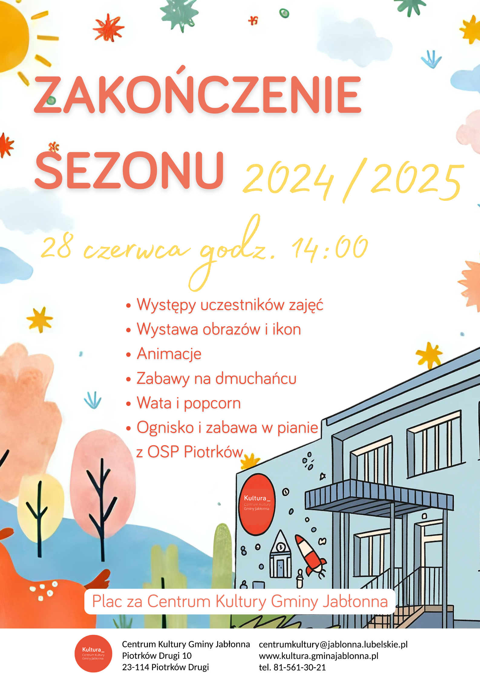 kolorowy plakat, napis zakończenie sezonu