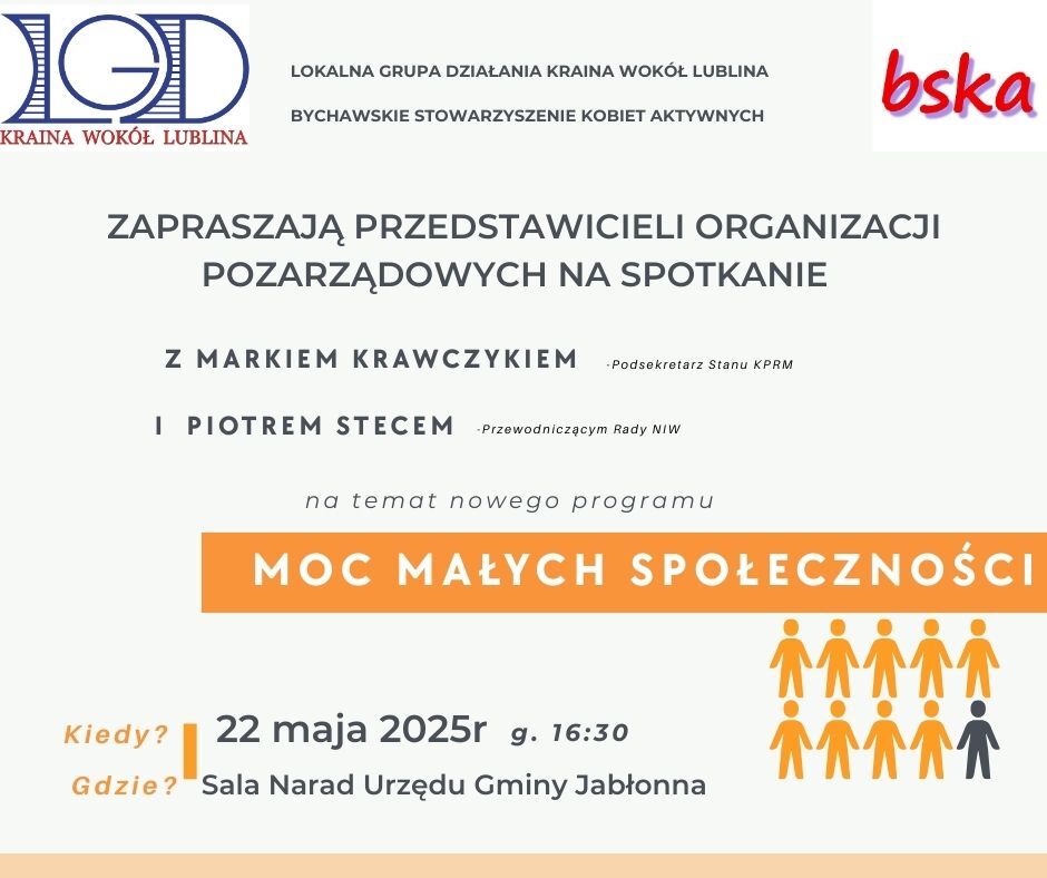 biało-pomarańczowy plakat z napisami informującymi o sZczegółach wydarzenia