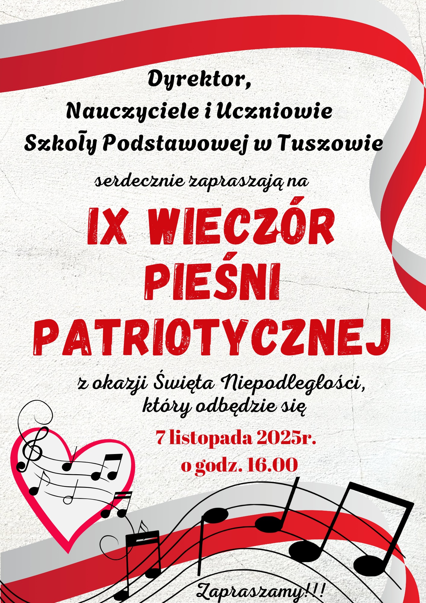 kolorowy plakat z zaproszeniem na wieczór pieśni patriotycznej