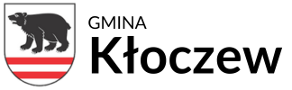 Herb gminy Kłoczew przedstawia stojącego czarnego niedźwiedzia na tarczy, po prawej trzy poziome czerwone pasy na białym tle, z napisem "GMINA Kłoczew" u góry.