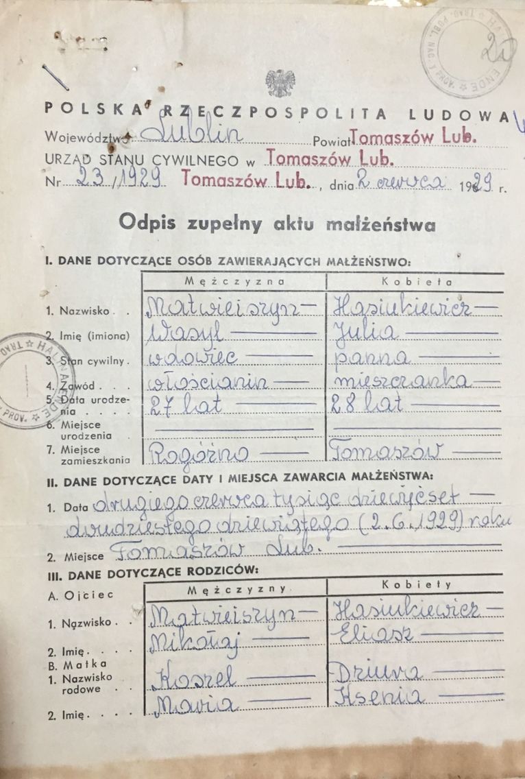 dokumenty Józefa Matwieiszyna