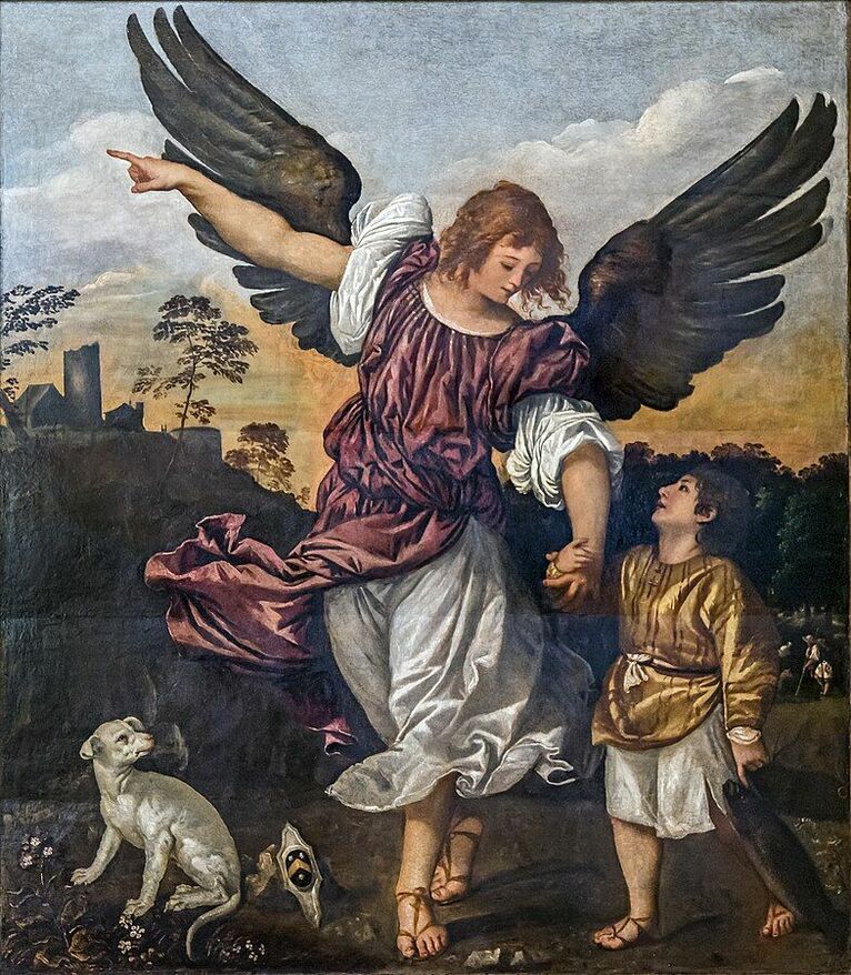Archangel Raphael and Tobit/ Tycjan, wikpedia domena publiczna