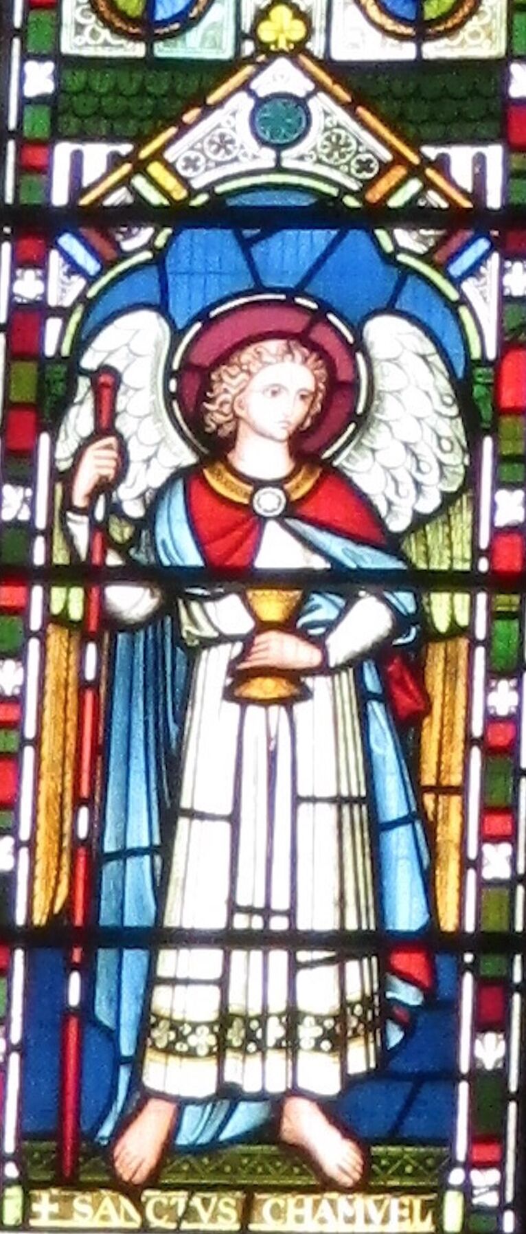 Chamuel, witraż z 1862 roku w St Michael and All Angels Church, Brighton, East Sussex, England/ wikipedia domena publiczna