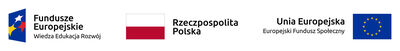 Baner z logotypami wskazującymi na współpracę między funduszami europejskimi i Polską, w tym flagę UE i Polski.