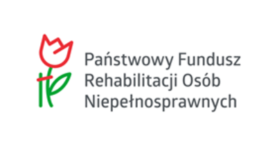 Logo Państwowego Funduszu Rehabilitacji Osób Niepełnosprawnych z tulipanem jako symbolem i nazwą instytucji poniżej w zielonym kolorze.