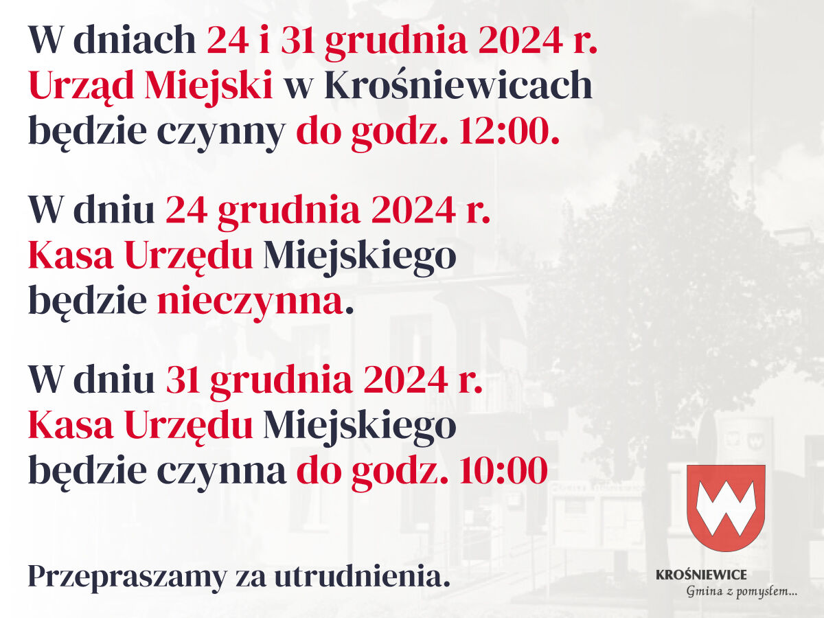 Grafika dekoracyjna - informacje powyżej o godzinach otwarcia Urzędu i Kasy